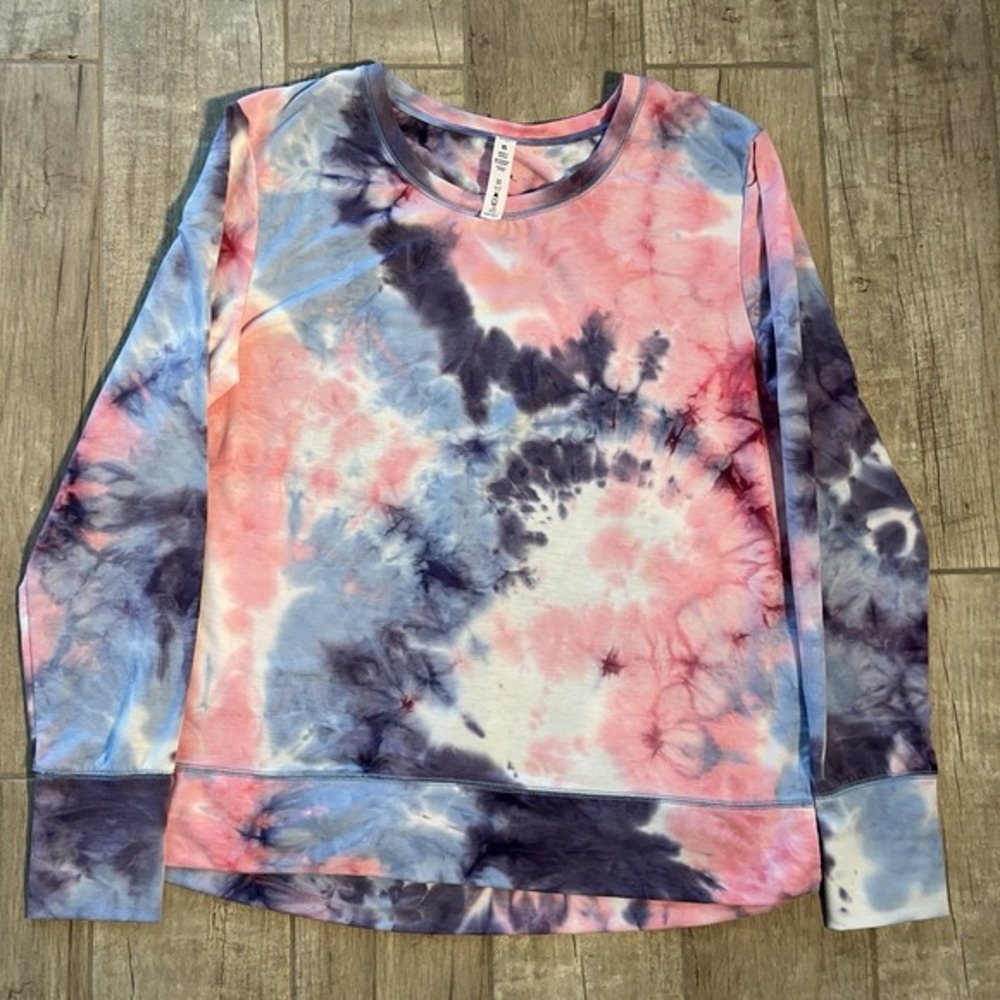 Vogo Blouse Top Sweat Pullover‎ Tie Dye Watercolor Side Vents Long Sleeves XL